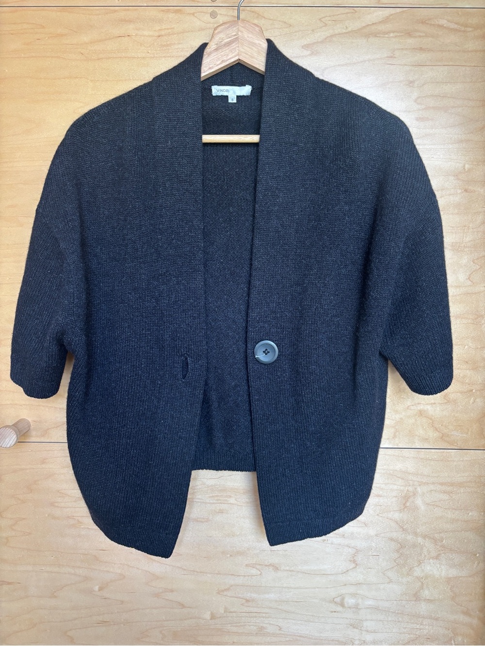 Vince Short-Sleeve Shawl Cardigan in Black